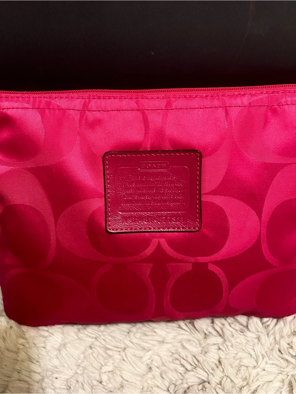 Coach Hot Pink Signature Getaway Nylon Cosmetic Pouch